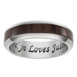 Titanium & Wood Engraved Message Beveled Edge Band