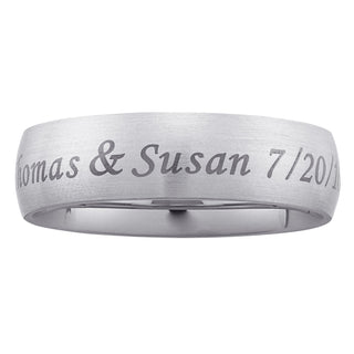 Brushed Stainless Steel Top-Engraved Wide Wedding Band