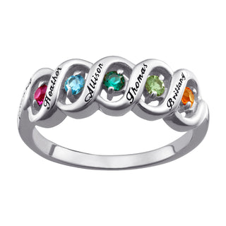 Sterling Silver Ribbon Family Name & Birthstone Ring