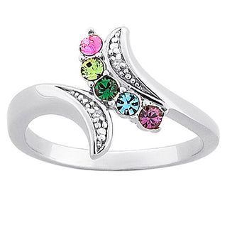 Sterling Silver Mother's Birthstone Ring with Diamond Accent
