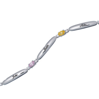 Mother's Name & Oval Birthstone Bracelet with CZ Accents