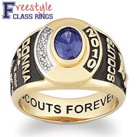 Ladies 18K over Sterling Traditional Oval Stone & Diamond SPIRIT CLASS RING