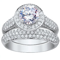 Silver Plated HALO 2 Piece CZ Solitaire Ring Set
