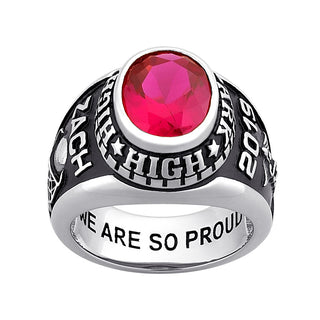 10K White Gold Men's Traditional Oval Stone Class Ring