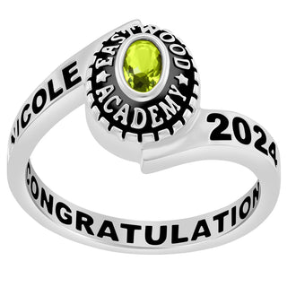 Ladies Sterling Silver Traditional Oval Wrap Class Ring