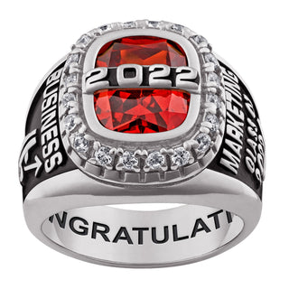 Rhodium Plated CELEBRIUM CZ Pave Setting Birthstone Personalized Year Class Ring