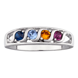 Platinum Plated S-Curve I LOVE YOU Family Birthstone Ring