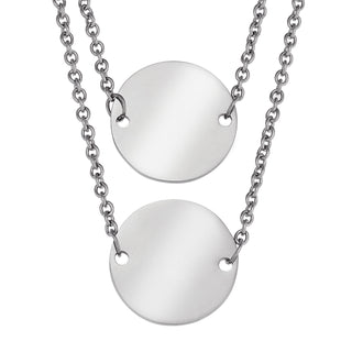 Stainless Steel Engravable Double Disc Layered Necklace