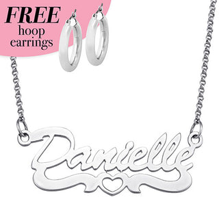 Sterling Silver Open Heart Script Name Necklace