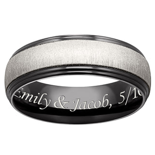 Black Titanium Two-Tone Beveled Engraved Band