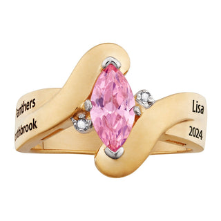 14K Gold over Sterling Marquise Birthstone & Diamond Wrap Class Ring