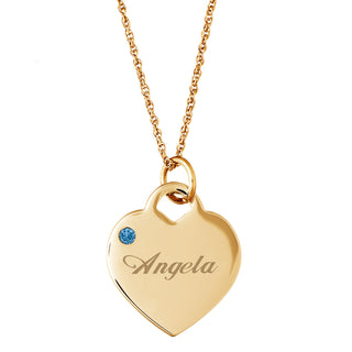 Engraved Gold Tone Birthstone Heart Charm Necklace