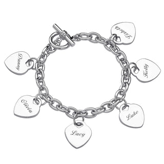 Engraved Hearts Name Charm Bracelet