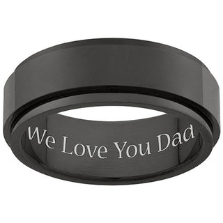 Men's Black Stainless Steel Engraved Spinner Band