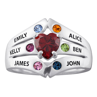 Sterling Silver Mother's Heart Birthstone Family Name Ring