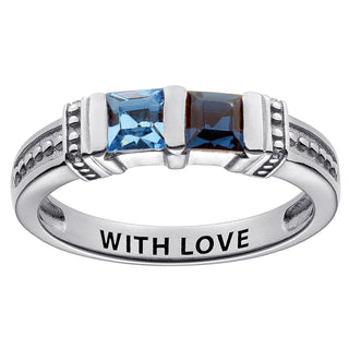 Sterling Silver Square 2 Birthstones Ring