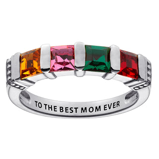 Sterling Silver Square 4 Birthstones Ring