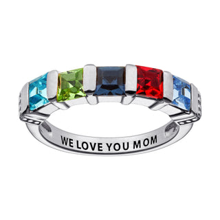 Sterling Silver Square 5 Birthstones Ring