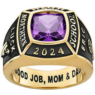 Men's 14K Gold Plated Traditional Square Birthstone Class Ring