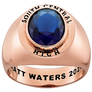 Men's 14K Rose Gold over Sterling Minimal Oval Birthstone Signet Freestyle Class Ring