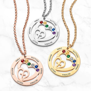 Personalized Engraved Name and Birthstone with Cross Heart Necklace