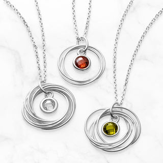 Sterling Silver Milestone Interlocking Rings with Birthstone Necklace