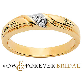 14K Gold over Sterling Ladies White Topaz Engraved Wedding Band