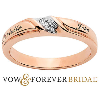 14K Rose Gold over Sterling Ladies White Topaz Engraved Wedding Band