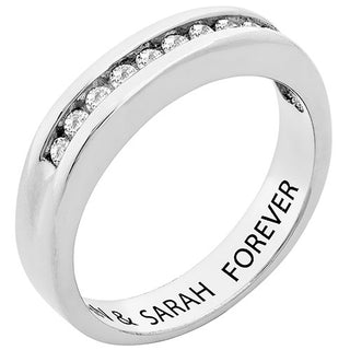 Platinum over Sterling Engraved White Topaz Wedding Band