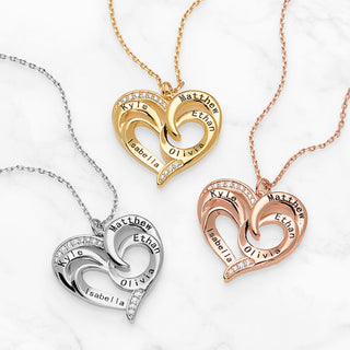 Engraved Swirl Heart with CZ Necklace