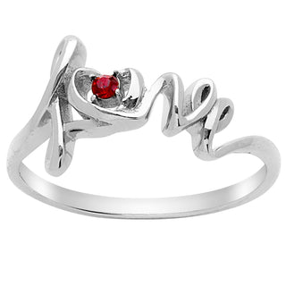 Sterling Silver Script Love Birthstone Ring
