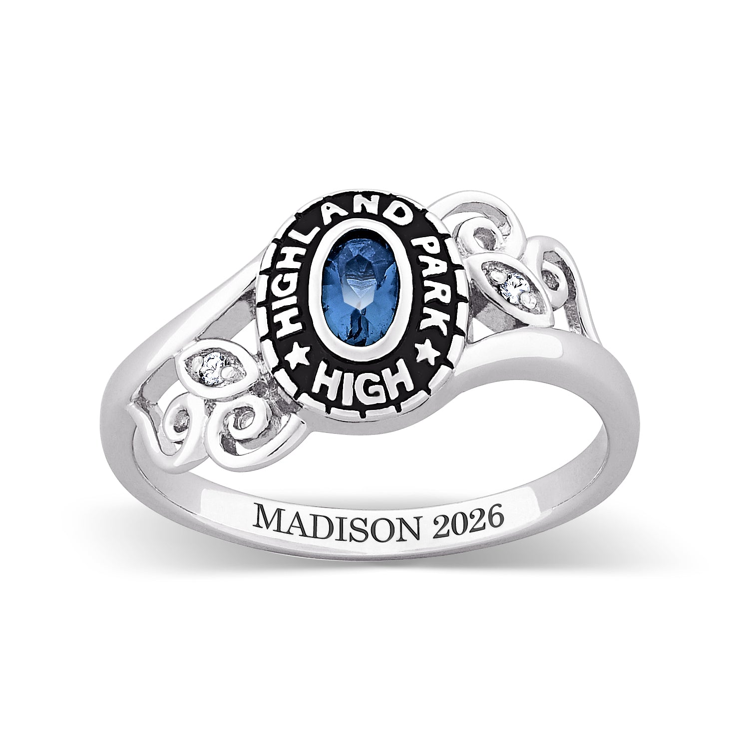 Ladies Sterling Silver Traditional Oval Stone & CZ Swirl Class