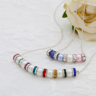 Family Birthstone Shell Pearl and Clear Crystal Necklace