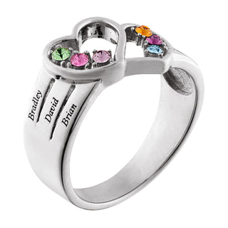 Sterling Silver Personalized Name & Birthstone Double Heart Ring
