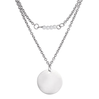 Stainless Steel Triple Layer Pearl and Disc Necklace