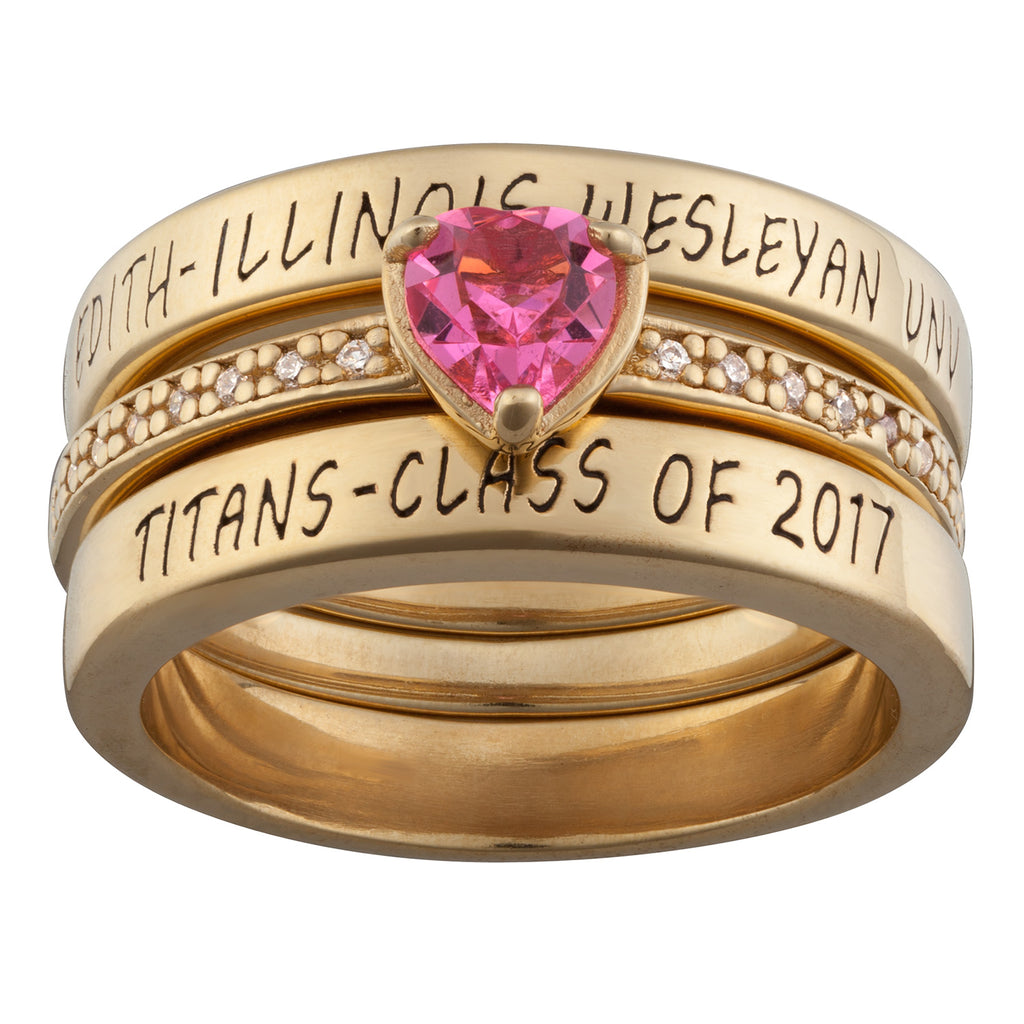 Women's 14K Gold over Sterling Stackable Freestyle Heart Class Ring