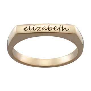 14K Gold over Sterling Engraved Name Rectangular Stackable Ring