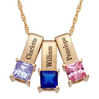 Gold Over Sterling Personalized Name and Birthstone 3 Piece Pendant Set