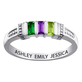 Sterling Silver Baguette Birthstone Ring - 3 Stones