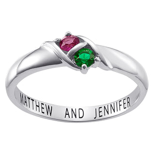 Sterling Silver Round Birthstone Ring - 2 Stones