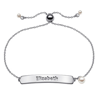 Sterling Silver Adjustable Name Plaque Bracelet with Pearl