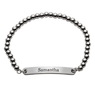 Stainless Steel Engraved Name Beaded Bracelet