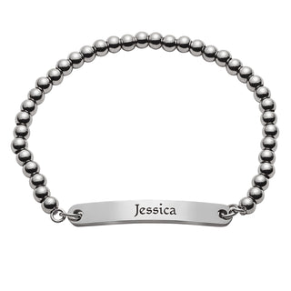 Stainless Steel Engraved Name Beaded Bracelet