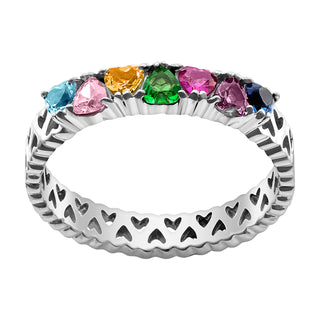 Sterling Silver Family Hearts Birthstone Ring