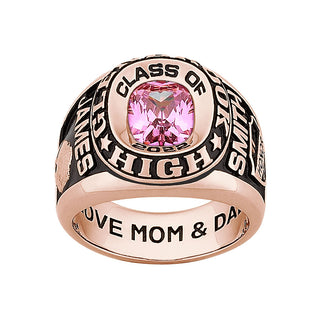 Men's 14K Rose Gold over Sterling Double Row Traditional Birthstone Class Ring