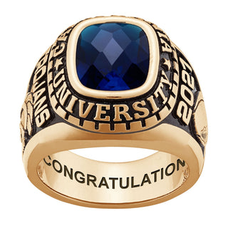 Men's 14K Gold over Sterling Large Traditional Checkerboard Birthstone Class Ring