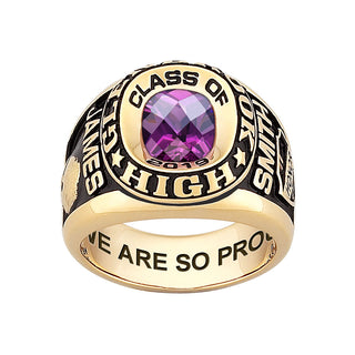 Men's 14K Gold over Sterling Double Row Traditional Checkerboard Birthstone Class Ring