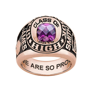 Men's 14K Rose Gold over Sterling Double Row Traditional Checkerboard Birthstone Class Ring