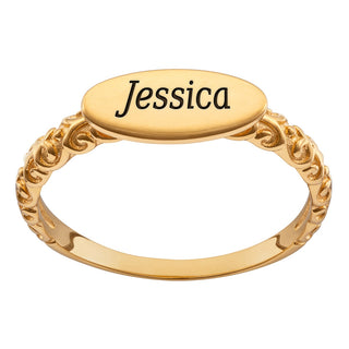 14K Gold over Sterling Engraved Name Oval Filigree Ring