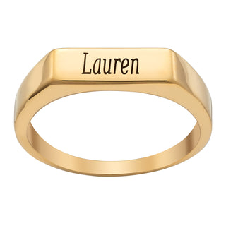14K Gold over Sterling Engraved Name Rectangle Ring